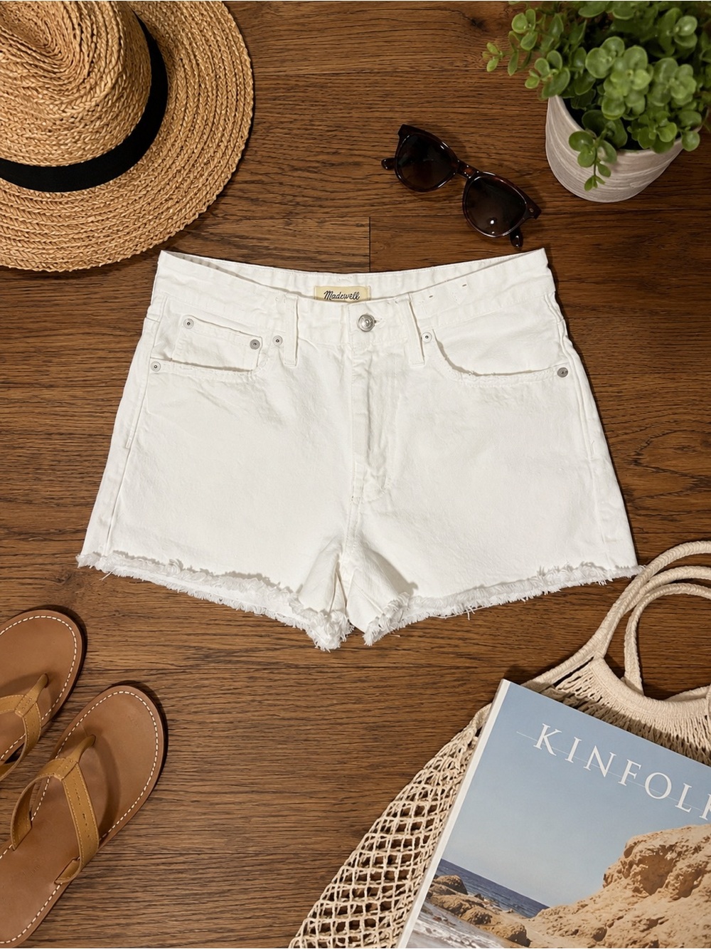 Madewell White Frayed Hem Denim Shorts Size 27